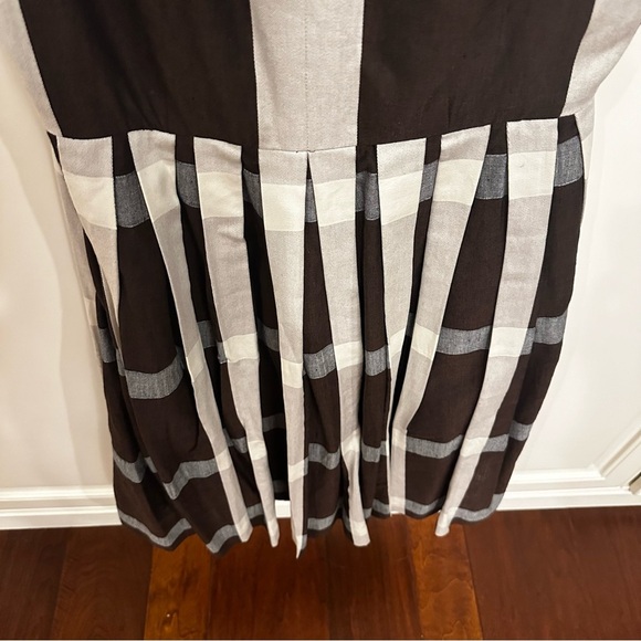 Anthropologie Maeve Women’s Brown Beaded Pleat Plaid Fit Flare Knee Length Dress - Picture 9 of 14